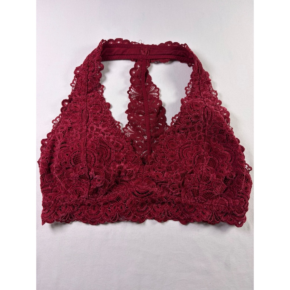 Gilly Hicks Bralette Layering Romantic Lace Racerback Floral Burgundy Women L